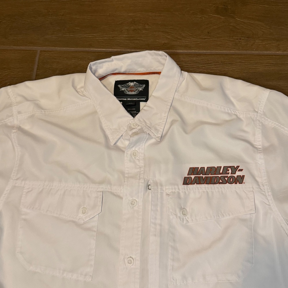 Harley-Davidson Mens 2XL White Performance Ripstop Short Sleeve Button Up Shirt
